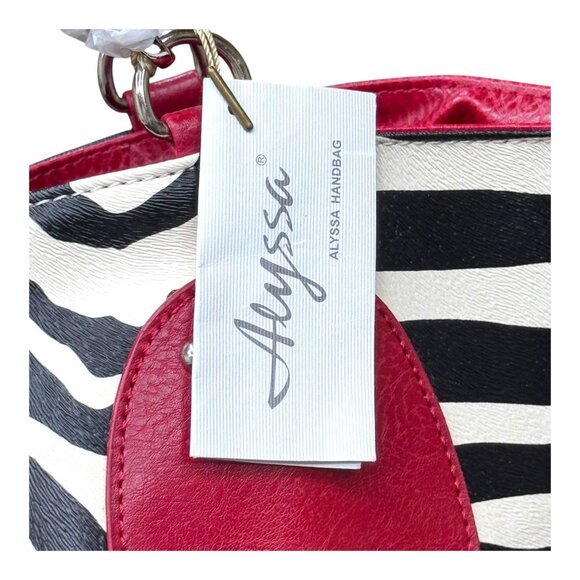 Alyssa Zebra Print Handbag Y2K Boho Red Faux Leather Handles Matching Wallet Set - Picture 2 of 10